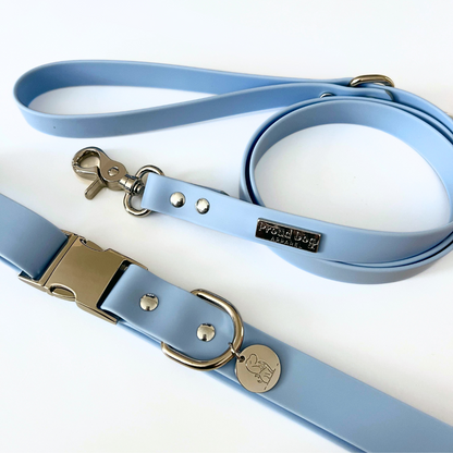 Blue Waterproof Dog Collar & Leash (Silver Hardware)