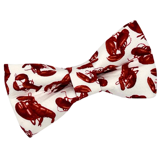 Bow tie with red lobster pattern on a white background